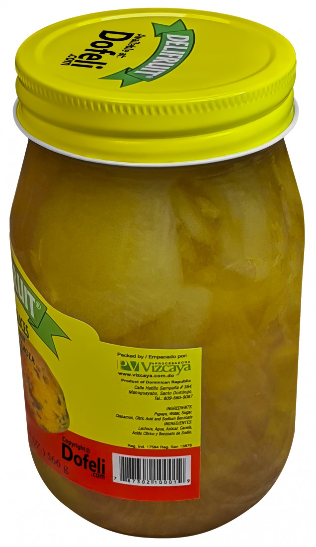 Tajadas de lechoza by Delifruit made in the Dominican Republic, tender papaya pieces in glossy syrup.